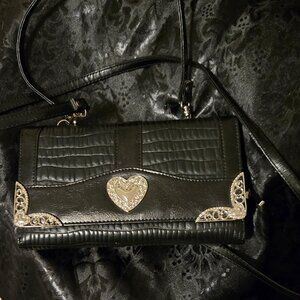 LANGDON LEATHER Black Leather Crossbody Wallet Purse NWOT